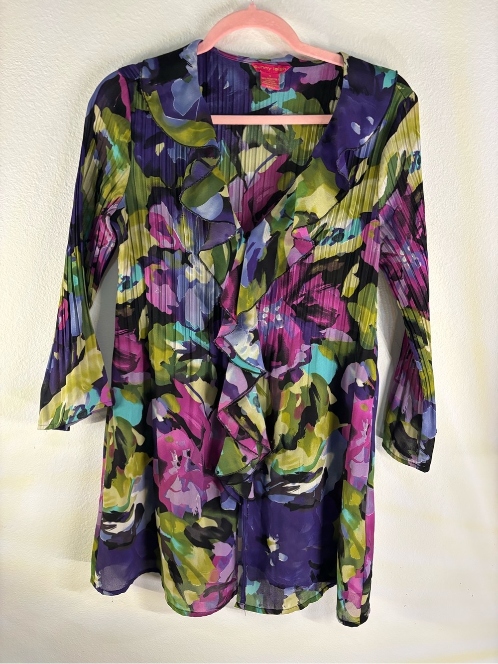 Sunny Leigh Purple Green Pink Floral Ruffle Tunic
